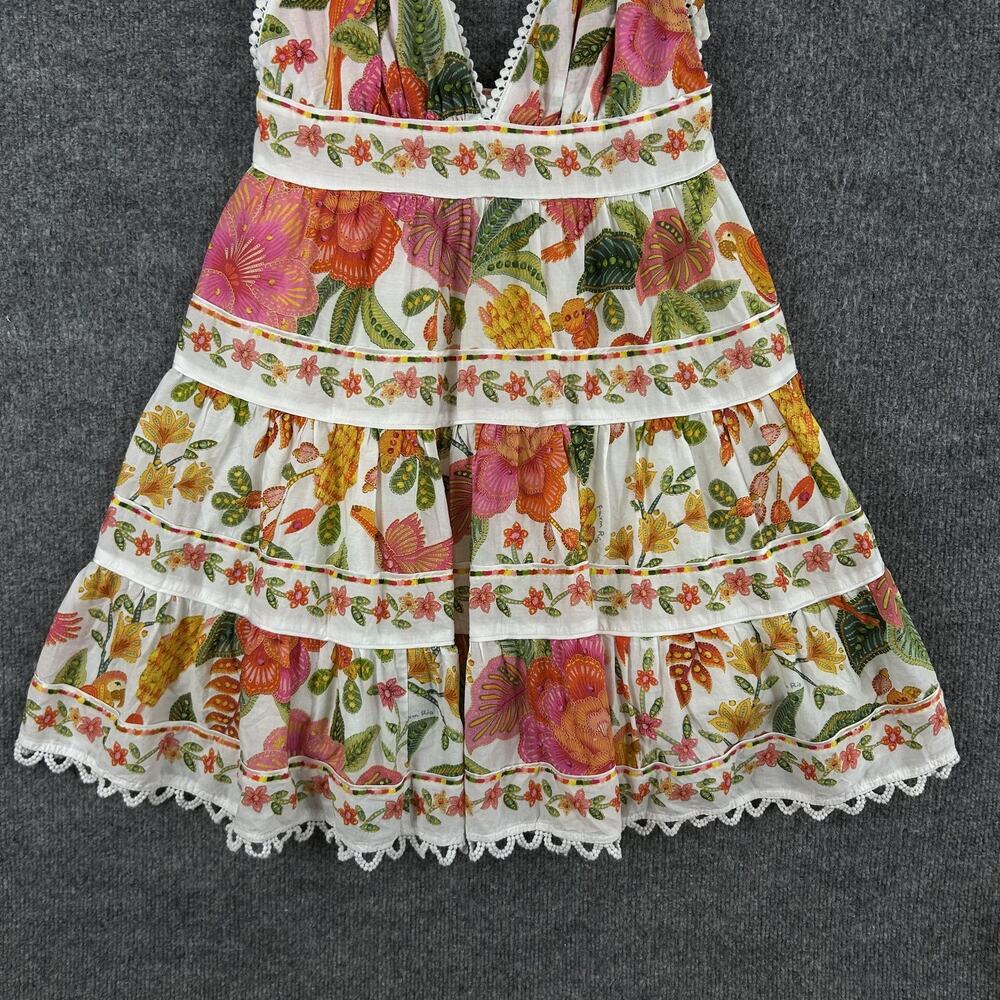 Farm Rio Dress Small Macaw Bloom Tiered Mini Sundress Crochet Boho Tropical - Picture 8 of 16